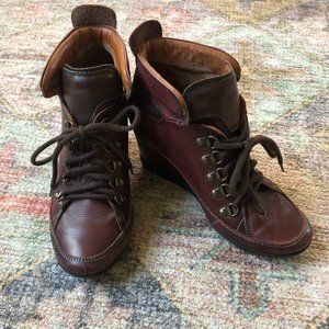 Pikolinos Cognac Leather Wedge Booties